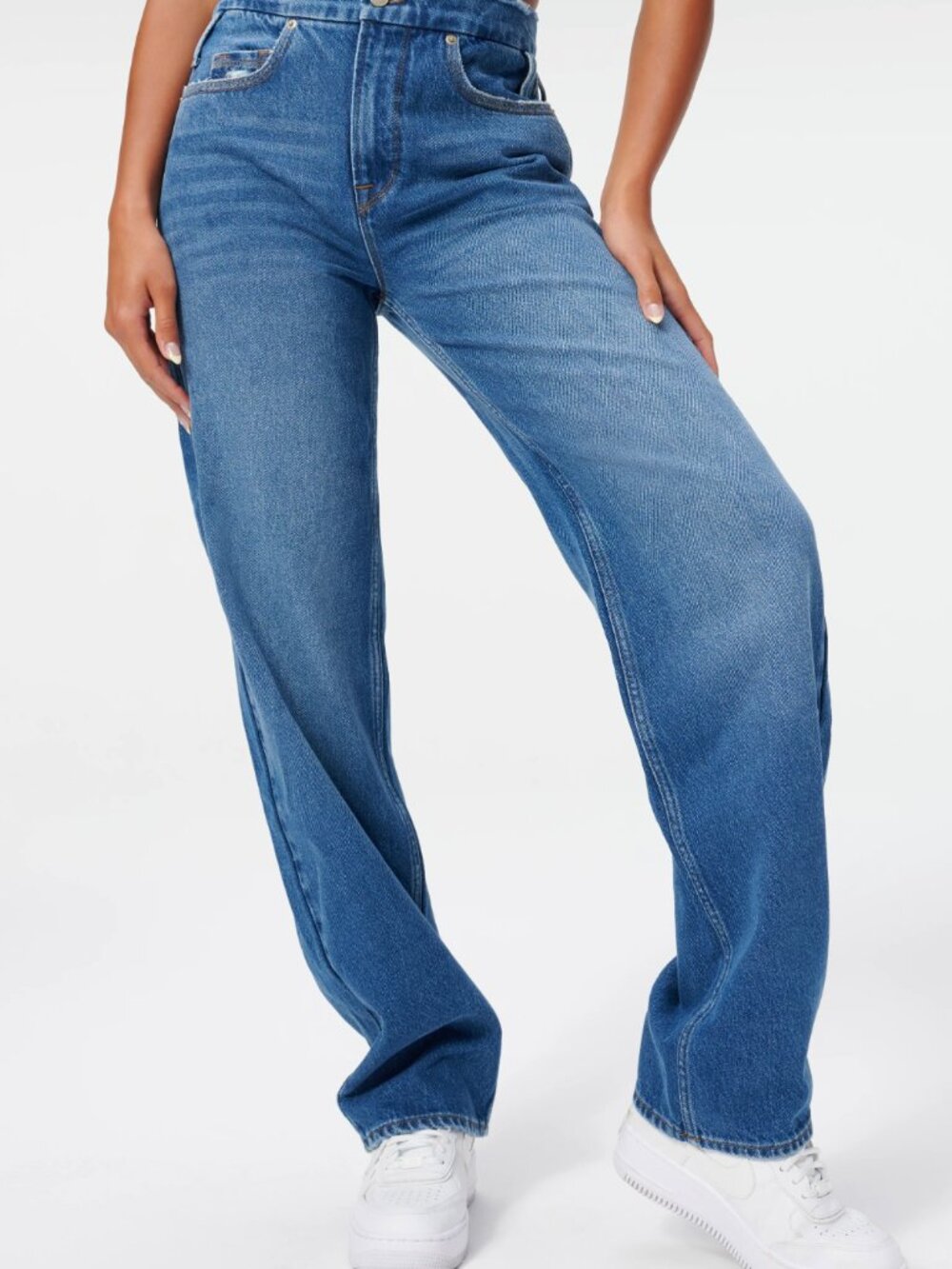 Good American Good 90s Straight Leg Jeans Womens 8 / 29 Blue Distressed Relaxed